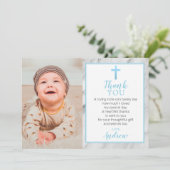 Light Blue Boy Marmor Taufe Foto Danke Karte (Stehend Vorderseite)