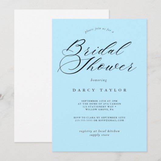 Light Blue Bridal Dusche Einladung (Vorne/Hinten)