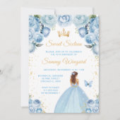 Light Blue Brown Hair Princess 16 . Geburtstag Einladung (Vorderseite)