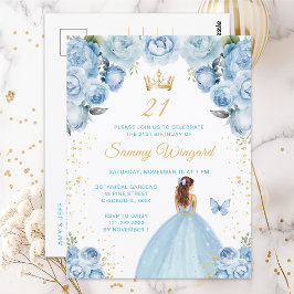 Light Blue Brown Hair Princess Birthday Party Postkarte