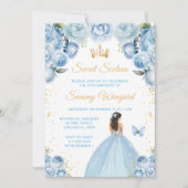 Light Blue Brünett Hair Princess 16 . Geburtstag Einladung (Vorderseite)