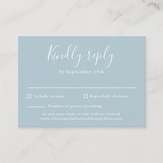 Light Blue Budget Modern Script Wedding RSVP Card Begleitkarte (Vorderseite)