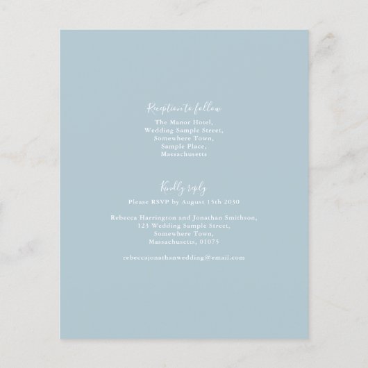 Light Blue Budget Moderne Script Hochzeitseinladun Flyer (Hinten)