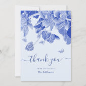Light Blue Butterfly Blume Brautparty Dankeskarte (Vorderseite)