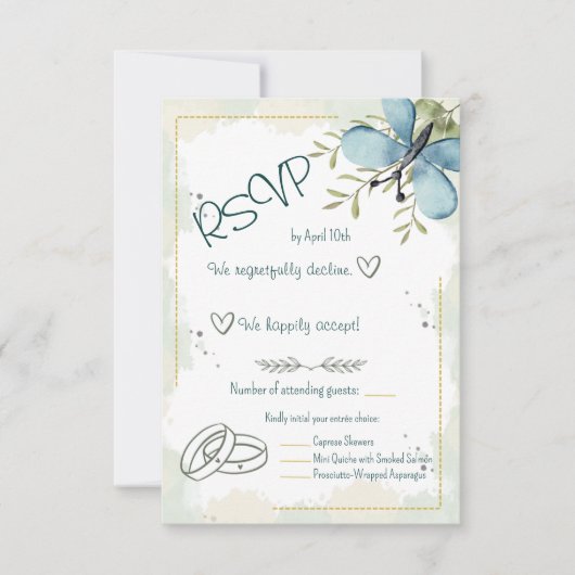 Light Blue Butterfly RSVP Karte (Vorderseite)