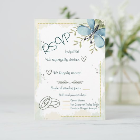 Light Blue Butterfly RSVP Karte (Stehend Vorderseite)