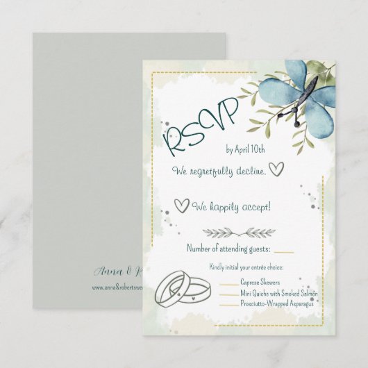 Light Blue Butterfly RSVP Karte (Vorne/Hinten)