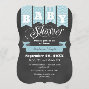 Light Blue Chalkboard Flag Baby Dusche einladen Einladung