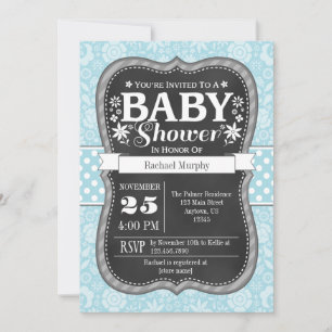 Light Blue Chalkboard Floral Baby Dusche laden ein Einladung