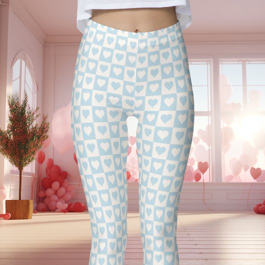 Light Blue Checkerboard Herz Valentine Leggings