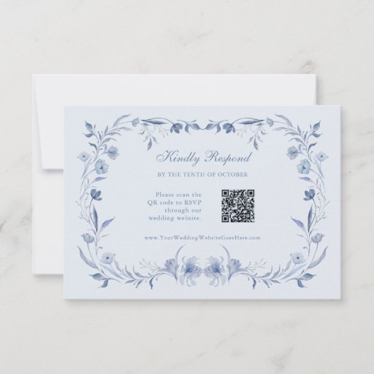 Light Blue Chinoiserie | QR Code Hochzeit RSVP Karte (Vorderseite)
