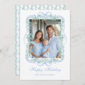Light Blue Christmas Greenery Grandmillennial Feiertagskarte (Vorne/Hinten)