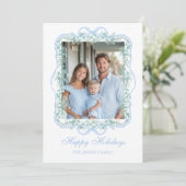 Light Blue Christmas Greenery Grandmillennial Feiertagskarte (Stehend Vorderseite)