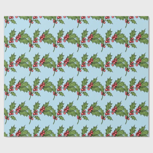 Light Blue Christmas Mistletoe Pattern Geschenkpapier (Flach)