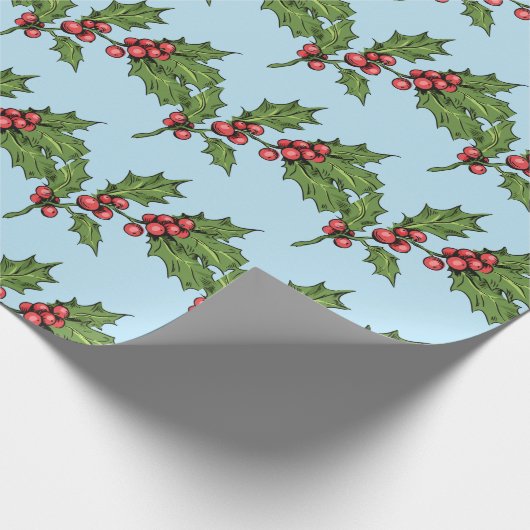 Light Blue Christmas Mistletoe Pattern Geschenkpapier (Ecke)