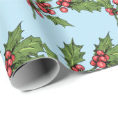 Light Blue Christmas Mistletoe Pattern Geschenkpapier (Rolleneckpunkt)