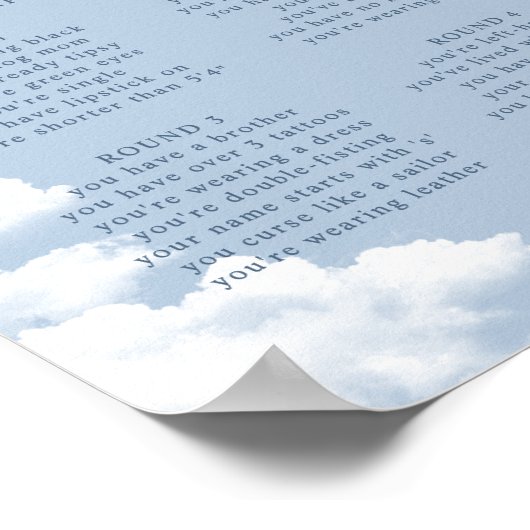 Light Blue Cloud Bachelorette Drink If Game Poster (Ecke)