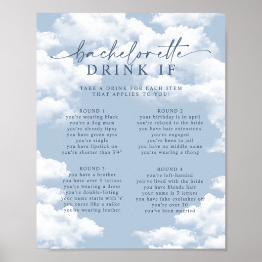 Light Blue Cloud Bachelorette Drink If Game Poster (Vorne)