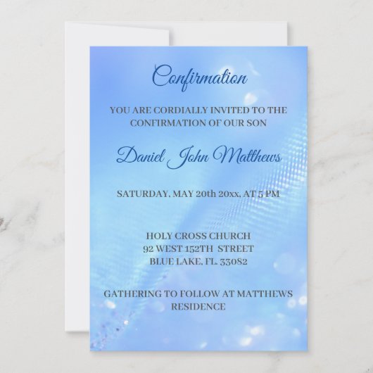 Light Blue Confirmation Zeremonie Einladung (Vorderseite)