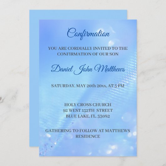 Light Blue Confirmation Zeremonie Einladung (Vorne/Hinten)