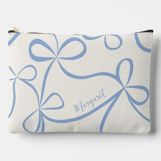 Light Blue Coquette Bow Pattern Individuelle Name Zubehörtasche (Vorderseite)