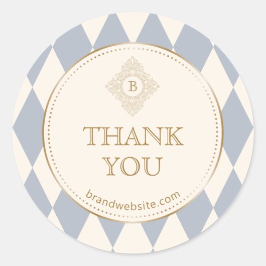 Light Blue Cream Diamonds Gold Frame Monogram  Runder Aufkleber (Vorderseite)