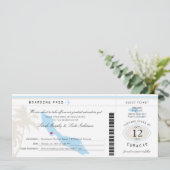 Light Blue Cream Wedding Boarding Pass - Curacao Save The Date (Stehend Vorderseite)