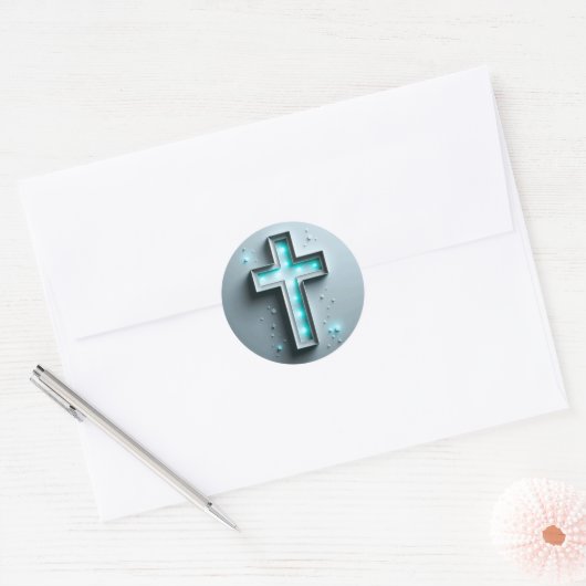 Light Blue Cristian Cross Runder Aufkleber (Umschlag)