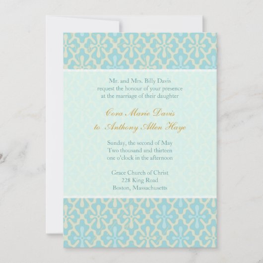 Light Blue Cross Damask Hochzeitseigung Einladung (Vorderseite)