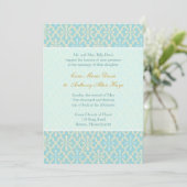 Light Blue Cross Damask Hochzeitseigung Einladung (Stehend Vorderseite)