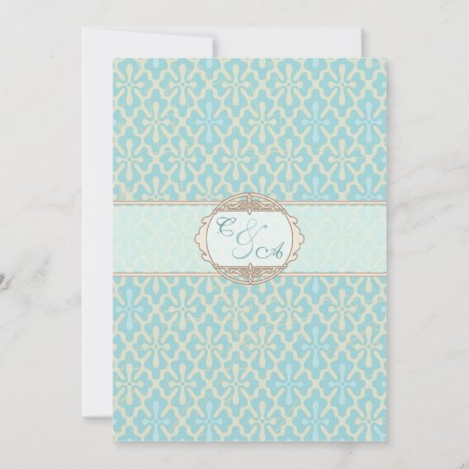 Light Blue Cross Damask Hochzeitseigung Einladung (Rückseite)