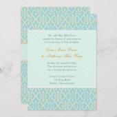 Light Blue Cross Damask Hochzeitseigung Einladung (Vorne/Hinten)