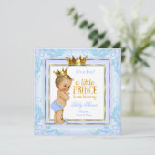 Light Blue Crown Prince Baby Dusche Blonde Einladung (Stehend Vorderseite)