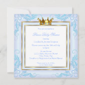 Light Blue Crown Prince Baby Dusche Blonde Einladung (Rückseite)
