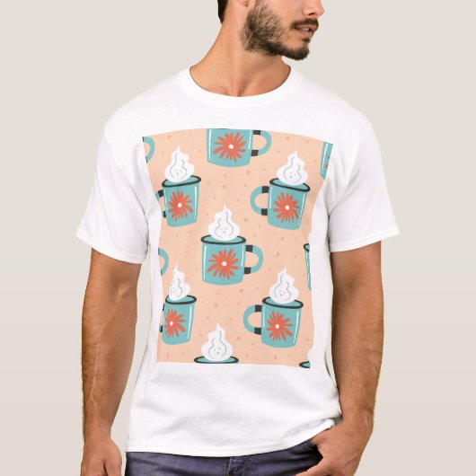 Light Blue Cup Nahtloses Muster. T-Shirt (Vorderseite)