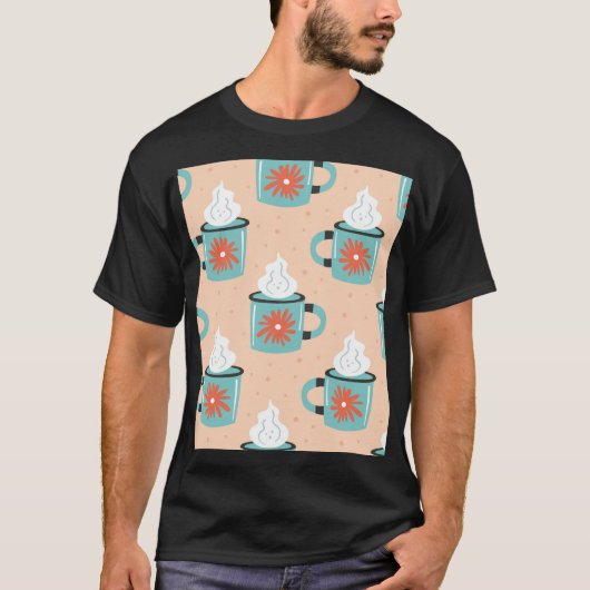 Light Blue Cup Nahtloses Muster. T-Shirt (Vorderseite)