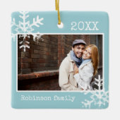 Light Blue Custom Foto Ornament mit Schneeflocken (Vorderseite)