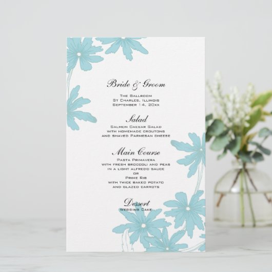 Light Blue Daisies Wedding Menu (Stehend Vorderseite)