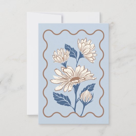 Light Blue Daisy Note Card mit Wavy Border Mitteilungskarte (Vorderseite)