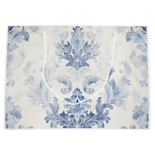 Light Blue Damask Large Große Geschenktüte (Vorderseite)
