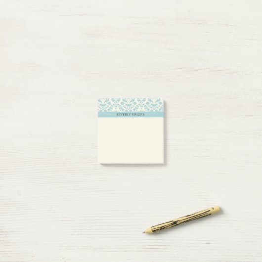 Light Blue Damask Post-it Klebezettel (Auf Schreibtisch)