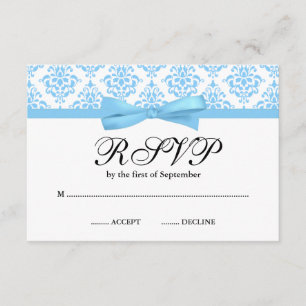 Light Blue Damask Ribbon Bow UAWG RSVP Karte
