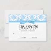 Light Blue Damask Ribbon Bow UAWG RSVP Karte (Vorderseite)