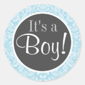 Light Blue Damask Runder Aufkleber (Vorderseite)