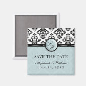 Light Blue Damask Wedding Save the Date Magnet (Vorderseite/Rückseite)