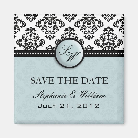 Light Blue Damask Wedding Save the Date Magnet (Vorne)