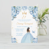 Light Blue Dark Skin Princess Birthday Party Einladung (Stehend Vorderseite)