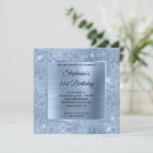 Light Blue Diamond Studded Foil 21. Geburtstag Einladung (Stehend Vorderseite)