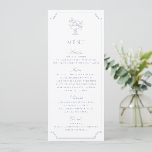 Light Blue Double Frame Wedding Menu Einladung (Stehend Vorderseite)