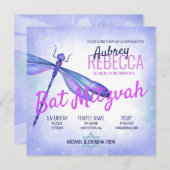 Light Blue Dragonfly Bat Mitzvah Einladung (Vorne/Hinten)